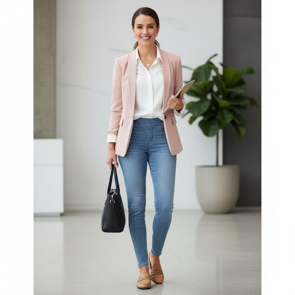 SPANX Jean-ish Skinny Light Wash Medium Business Casual Travel Capsule NEW